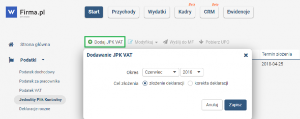 Weryfikacja jpk w systemie wfirma.pl