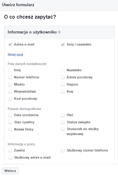Reklamy na Facebooku -  jak wypełnić formularz pozyskiwania kontaktów