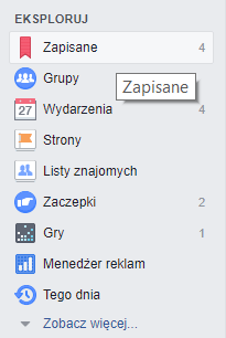 Funkcje Facebooka - kategoria eksploruj