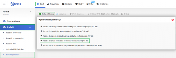 PIT-4R jak dodać w systemie wfirma.pl