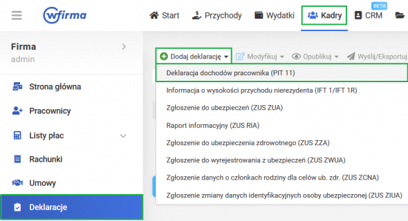Jak w systemie wFirma.pl wygenerować PIT-11?