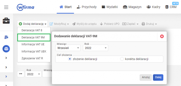 Jak wygenerować formularz VAT-9M w systemie wFirma.pl?