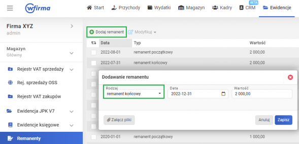 Remanent - jak dodać w systemie wfirma.pl?