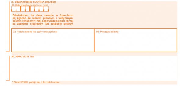 ZUS RSA OŚWIADCZENIE PŁATNIKA SKŁADEK