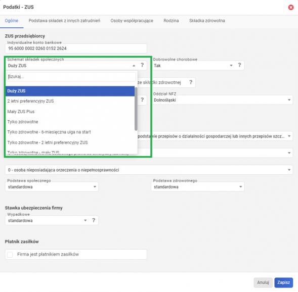 Składki ZUS - wybór schematu