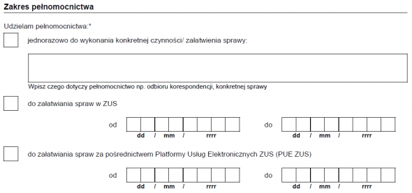 ZUS PEL - zakres pełnomocnictwa