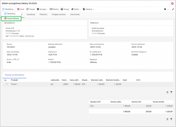 Anulowanie faktury - jak dokonać w systemie?