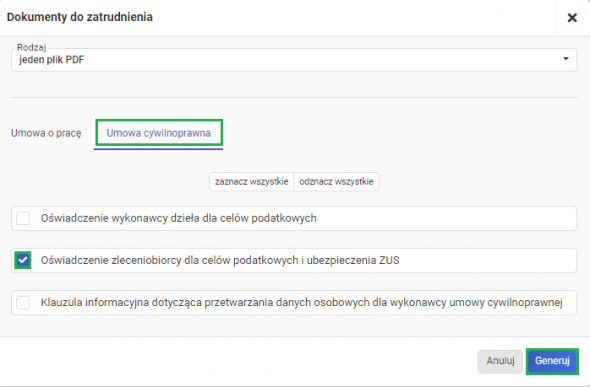 Oświadczenie na cele podatkowe i składkowe - generuj dokumenty dla umów cywilnoprawnych