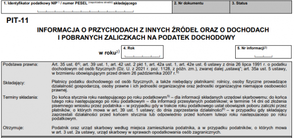 PIT-11 - informacja o przychodach za 2022rok