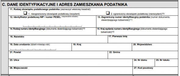 PIT-11 - C. Dane identyfikacyjne i adres zamieszkania podatnika