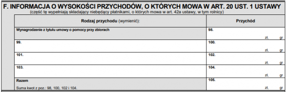 PIT-11 - F. Informacja o wysokości przychodów