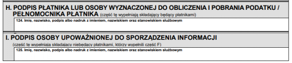 PIT-11 - Części H i I podpisy